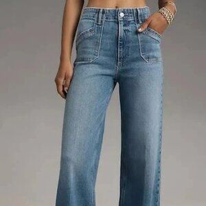 Paige Anessa High Rise Wide Leg Viva wash Jeans EUC Raw hem sz 30
